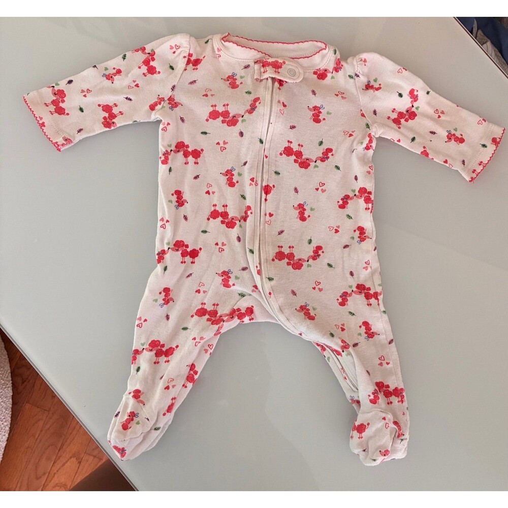 Little Wonders Baby Girl White with Pink Poodle Footed Sleeper size 0–3 Months